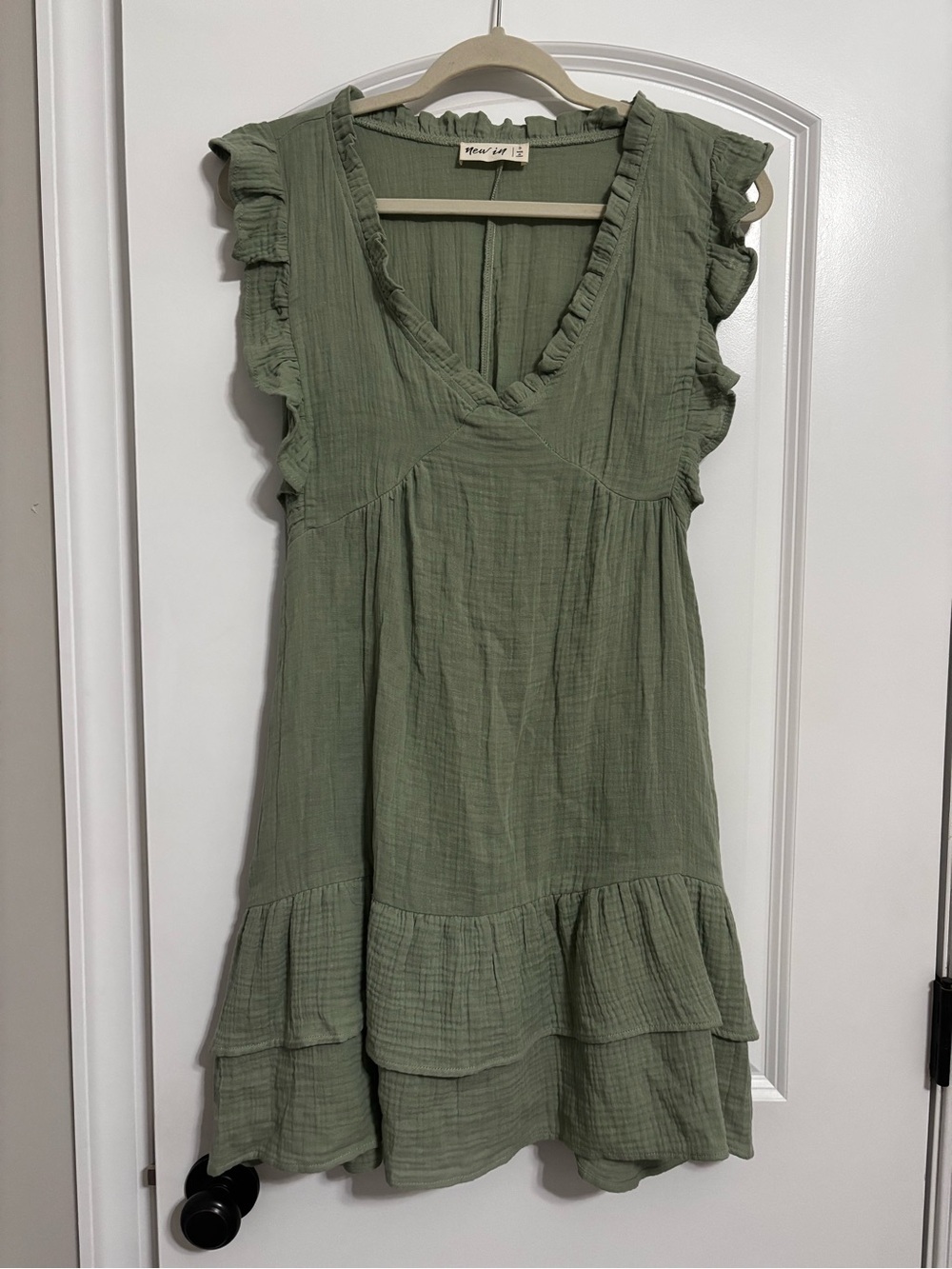 Maeve Sage Green Ruffle Sleeve V-Neck Dress